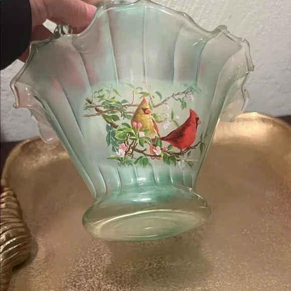 #1568**Elegant Glass Basket with Red Bird Accent. Accepting Reasonable Offers - Picture 5 of 15